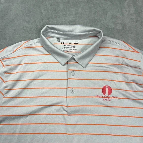 Under Armour Shirt Mens XL Gray Orange Striped Playoff Polo Short Sleeve Popover - Picture 3 of 5